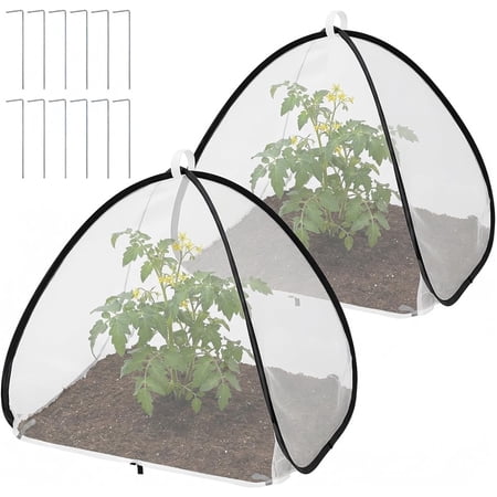 2 Pcs Pop Up Insect Barrier Plant Cover Tent 22 x 22 x 22 Inch Foldable Garden Plant Protectors Mesh Enclosure Garden Net Cage Bird Insect Guard Cover for Protecting Plants Fruits Vegetables