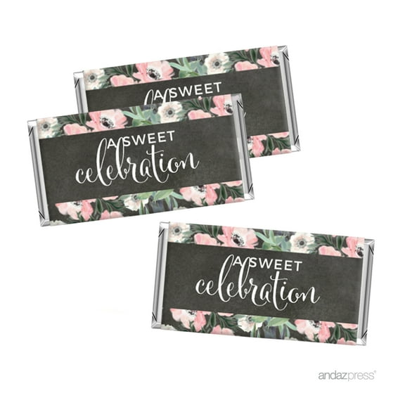Peach Chalkboard Floral Garden Party Wedding Collection, Chocolate Minis Labels Party Favors, 36-pack
