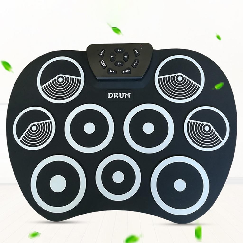 hejhncii Electronic Drum Set 9 Pads Rolls up Practice Drum Built-in Speaker Headphone Set