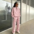 thumbnail image 2 of Womens Sweatsuits 2 Piece Set Long Sleeve Half Zip Sweatsuits Lounge Wide Leg Pants Tracksuit Vacation Fall Outfits Pink XXL, 2 of 5
