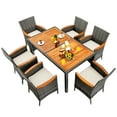 thumbnail image 2 of Costway 7PCS Patio Rattan Dining Set Acacia Wood Table Cushioned Chair Mix Gray, 2 of 9