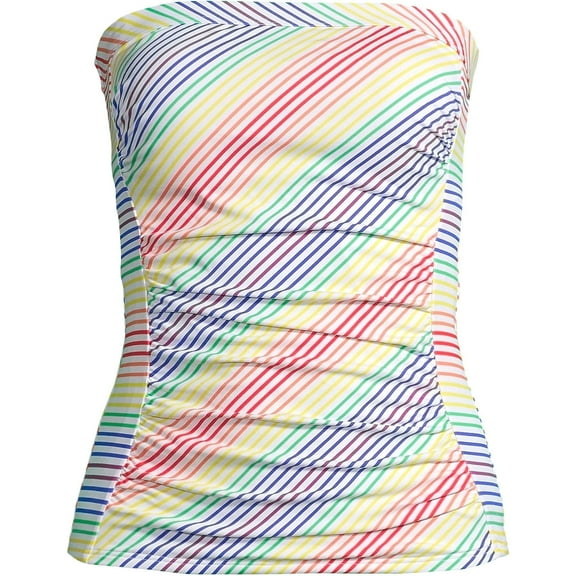 Lands' End Womens Chlorine Resistant Bandeau Tankini Top Electric Blue Rainbow Stripes Regular 12