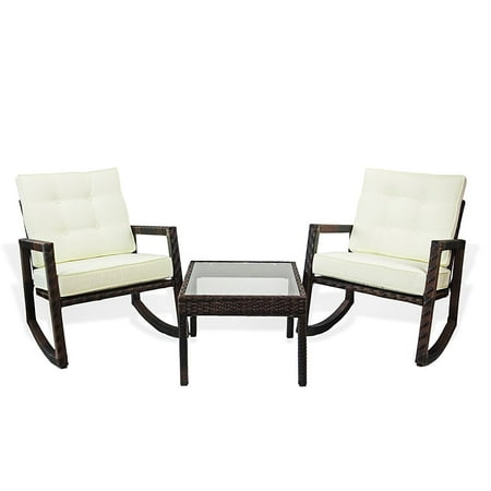 Outdoor Furniture Modena Patio Outdoor Set of 2 Rocking Chairs and Coffee Table Garden Furniture Modern Design, Dark Brown ()