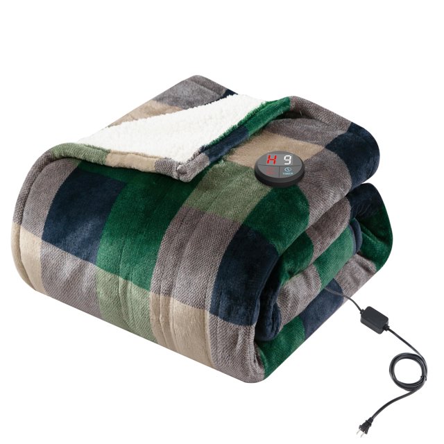 Manta eléctrica con calefacción GOTCOZY 127 x 152 cm, color verde y azul