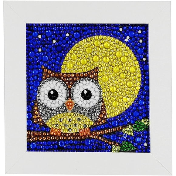 HTOOQ Easy DIY 5d Diamond Painting Kits with Wooden Frame for Beginners, Kids and Adults (Owl, 6 x 6 inch)