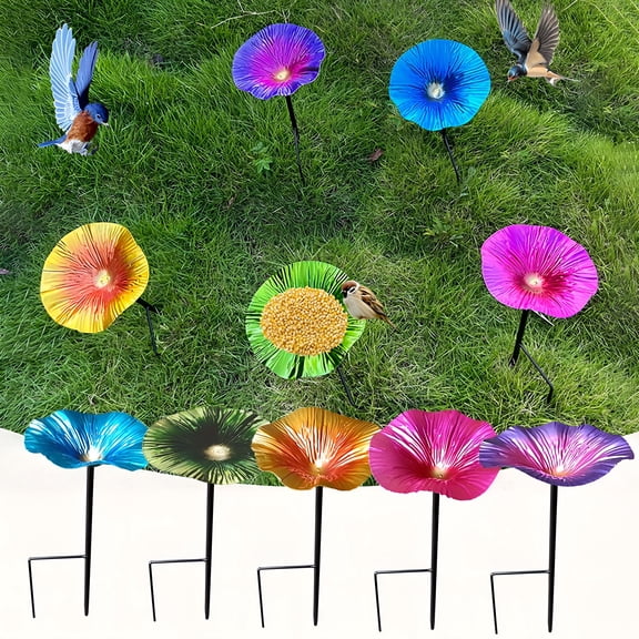 ACDANC Metal Bird Bath for Outdoors,Freestanding Bird Bath Bowl Birdfeeder,Removable Birdbaths for Garden,Yard Lawn,Outside,Flower Shaped with Metal Stake,Waterproof Rust-Proof,Garden Decoration
