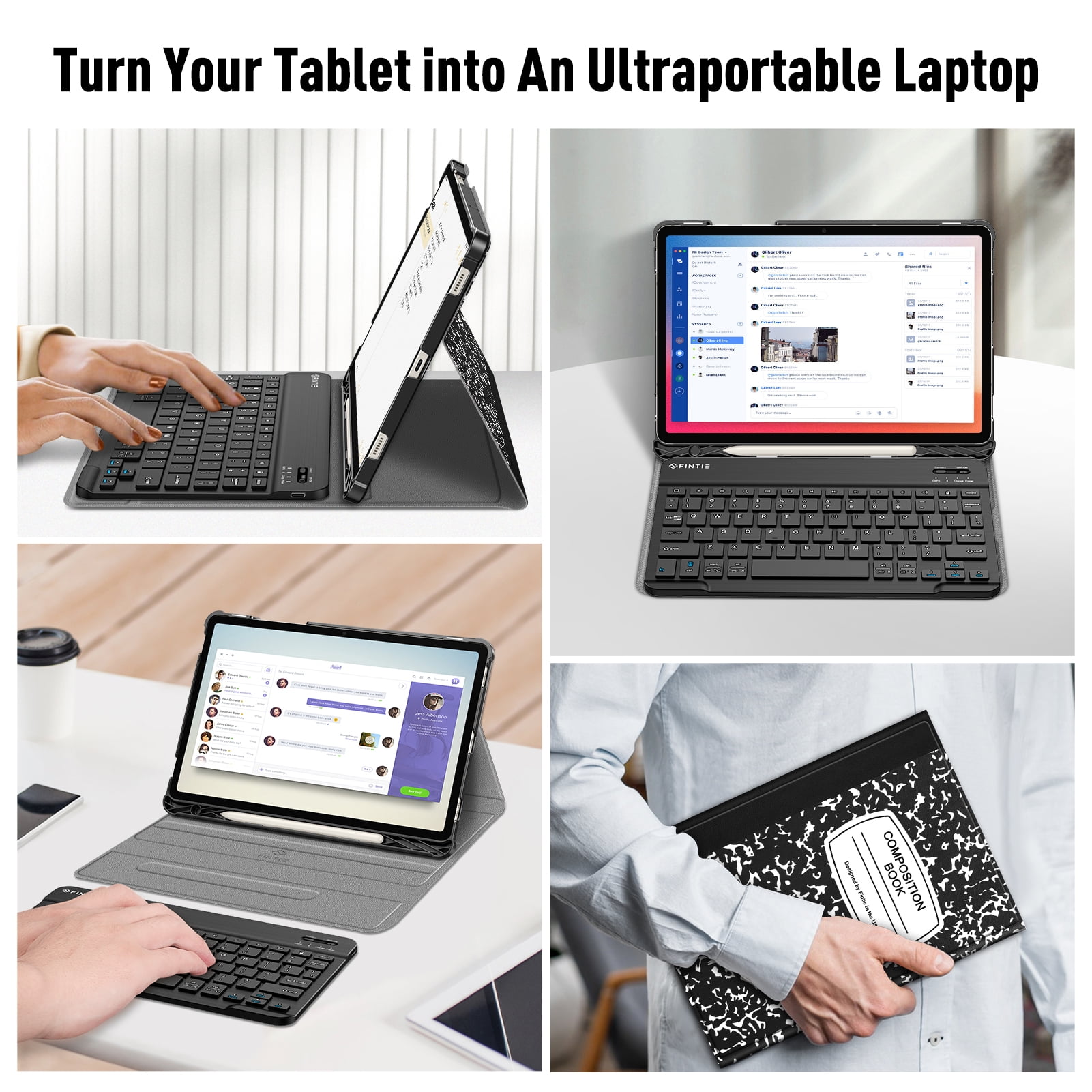 Fintie Keyboard Case for Samsung Galaxy Tab S10 Lite/ S10 FE/ S9 FE 5G 10.9 Inch/Tab S9 11 Inch with S Pen Holder, Slim Stand Cover Detachable Wireless Bluetooth Keyboard, Composition Book