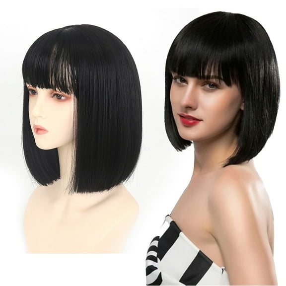 WXLCISI Bob Wigs with Bangs Short Straight Bob Wigs for Women Heat Resistant Fiber Synthetic Hair Wigs for Daily Party Use