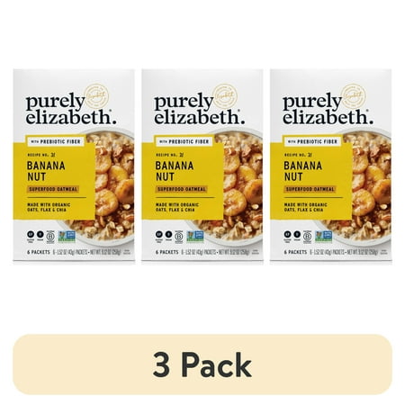 (3 pack) Purely Elizabeth Superfood Oatmeal, Banana Nut, Gluten-Free, 1.52 oz, 6 Packets