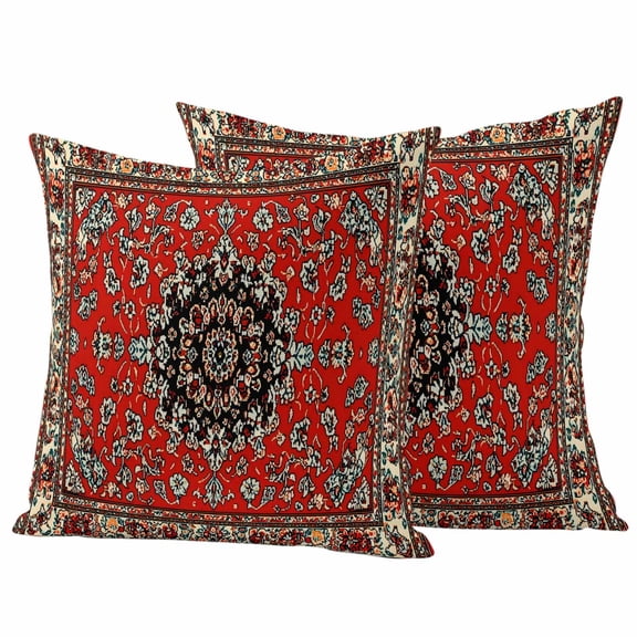 Red Bohemian Outdoor Waterproof Pillow Covers, Boho Flower Abstract Modern Retro Art Decorative Square Throw Pillowcase Sofa Cushion Sham for Patio/Couch/Chair, 18"x18" 2 Pack