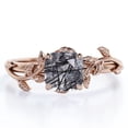 thumbnail image 1 of JeenMata Anillo de Compromiso de Inspiración Natural con Solitario de 4 Puntas de Cuarzo Rutilado Negro de Talla Cojín de 1 TCW en Baño de Oro Rosa de 18 K sobre Plata, 1 of 6