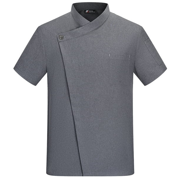 Uniforme de chef Delantal de cocina de manga corta de verano con bolsillos delanteros Trajes Carnicero Servidor Ropa Suministros para el hogar Absorbedores de humedad Gris L Advancent LF000327-09