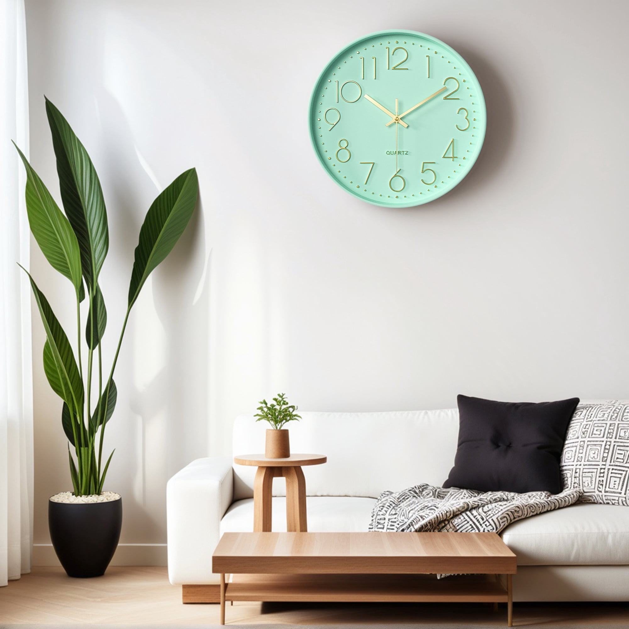 Unique Bargains Silent Non-Ticking Modern Battery Operated Wall Clock Green