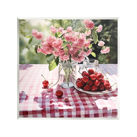Stupell Industries Spring Snacks on Plaid Food & Beverage Painting Unframed Art Print Wall Art, 12 x 12