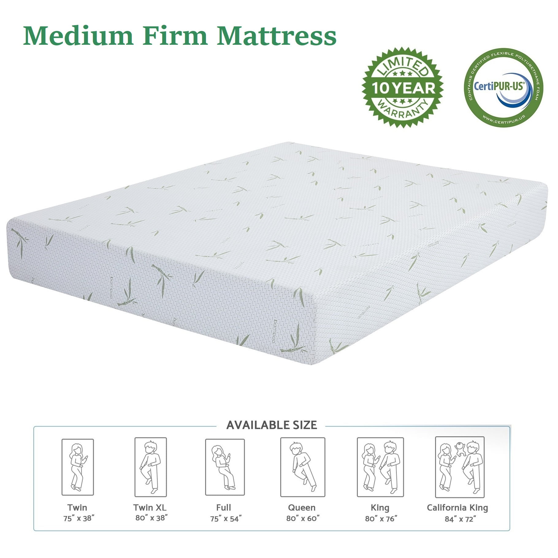 Twin Mattress, 6 inch Green Tea Gel Memory Foam Mattress in a box, Medium Firmness Mattresses, Made in USA