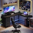 thumbnail image 2 of LainTene L-Shaped Desk with 3 Drawers & Power Outlets – Reversible Corner Computer Desk for Home Office, Gaming Desk with Storage Shelves, Monitor Stand & USB Charging Ports, Black, 2 of 9