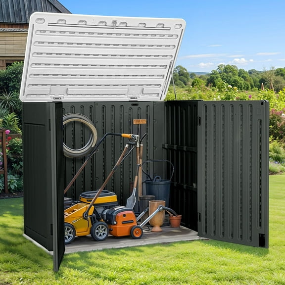 Uforic Outdoor Resin Tool Locker Without Shelf, Lockable Door & Lift-up Roof, 47 Cu Ft, Dark Gray