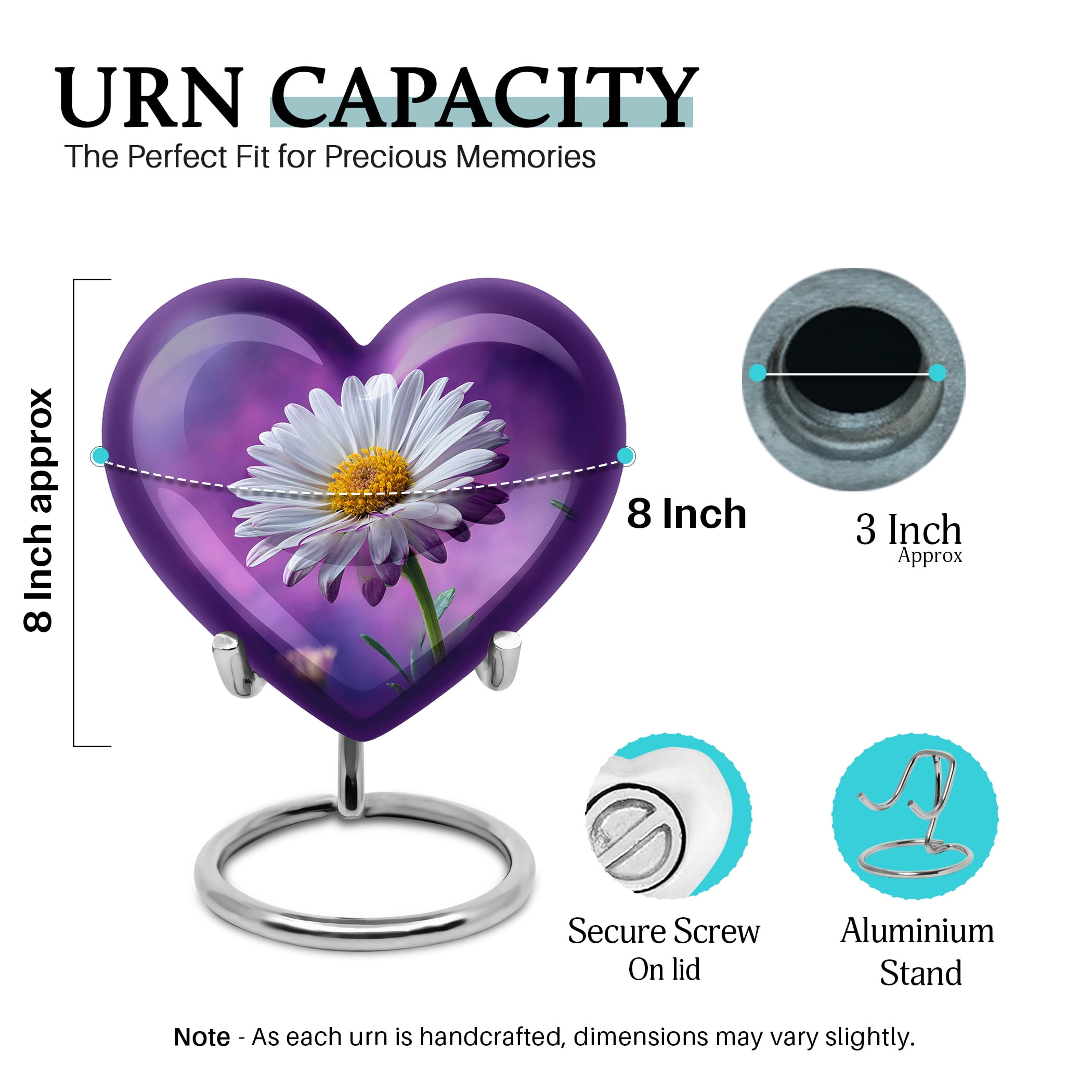SABURIAL Daisy Urn - Memorial Urn For Male - Keep Sake For Ashes - Combo - 8 Inch Large With 3 Inch - Tiny Urns