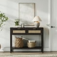 thumbnail image 4 of Surmoby Console Table with 2 Rattan Drawers,Boho Wood Entryway Table Hallway Table Sofa Table with Open Storage Shelf for Living Room,Foyer and Corridor,Black Oak, 4 of 10