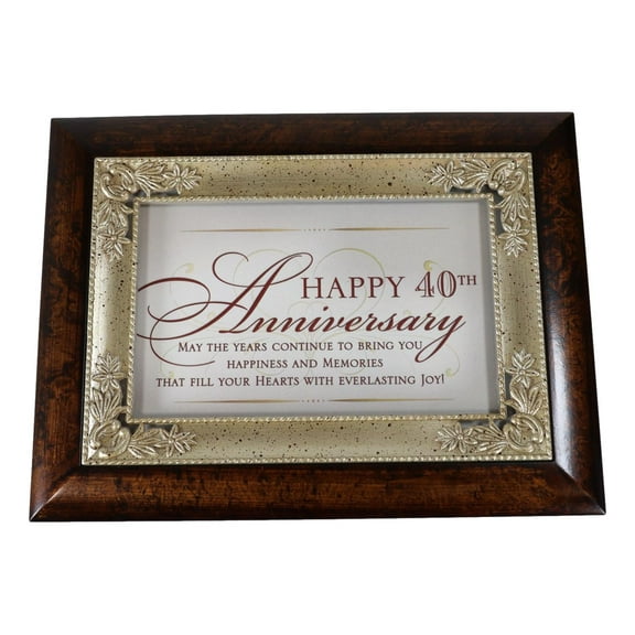 Happy 40th Anniversary Burlwood With Silver Scrollwork Musical Trinket Box