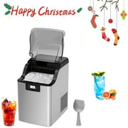 Soonbuy Nugget Ice Maker Machine, Countertop Ice Machine, 44 Lbs/24H Output, Compact Portable Ice Cube Maker, Crunchy and Chewable,Self-Cleaning with Basket and Ice Scoop,Sliver