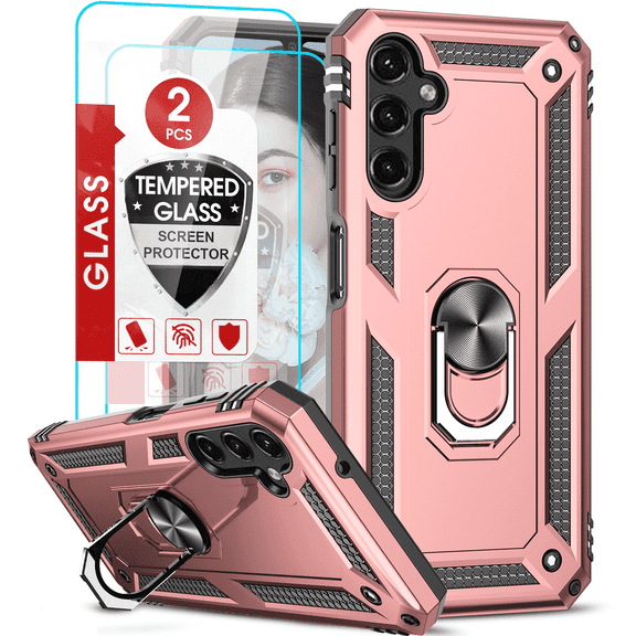 LeYi For Cell Phone Cases Samsung Galaxy A14: [2 Pack] Screen Protectors, Rose Gold