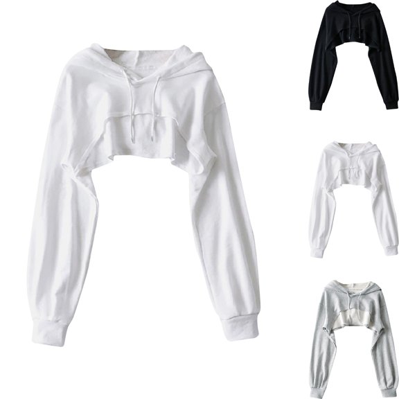 Danhjin Cropped Hoodies for Women Oversized Pullover Sweatshirts Long Sleeve Loose Hooded Tops Fall Winter Fashion Casual Comfy Soft Shirts with Pocket