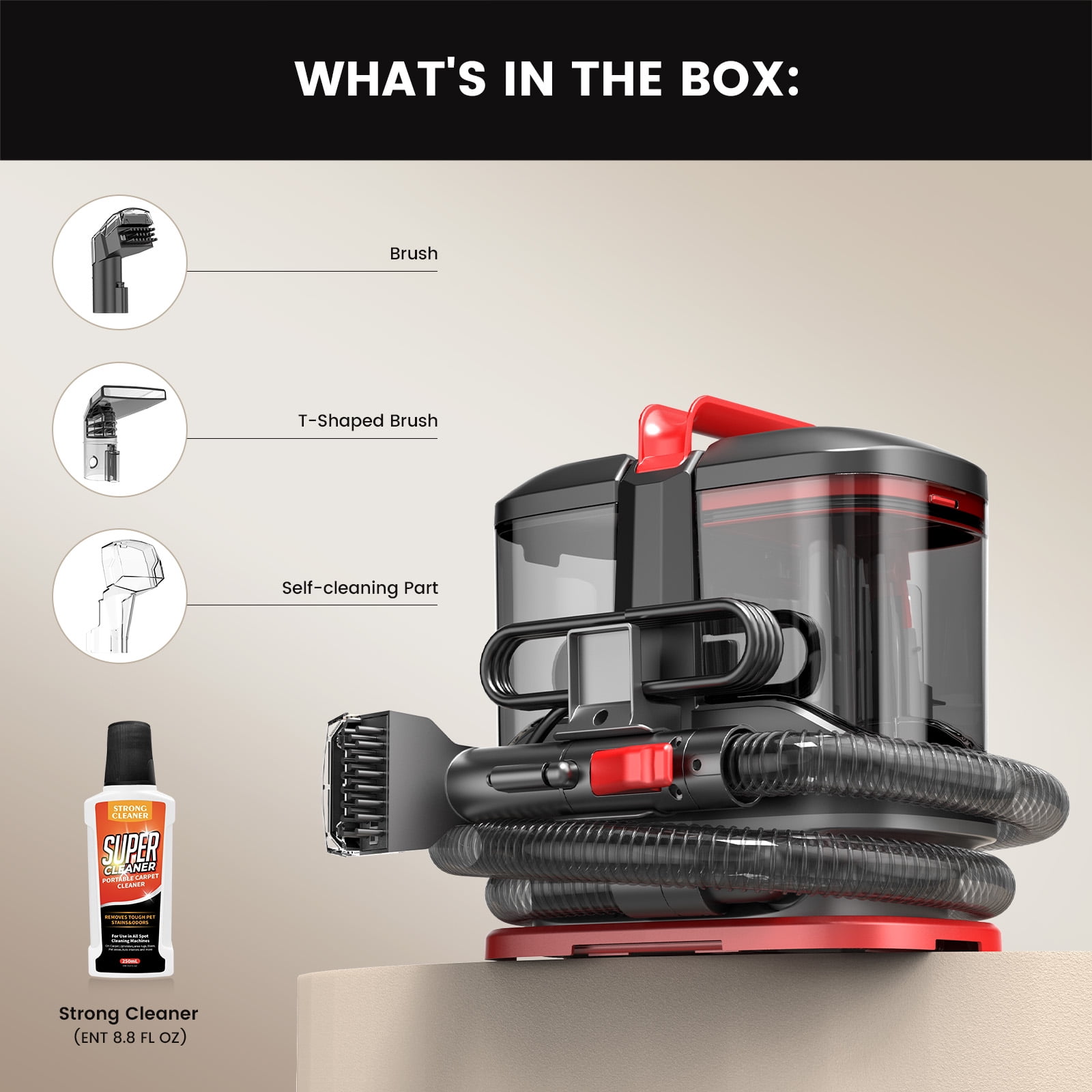 Portable Carpet Cleaner Machine, Upholstery Spot Vacuum Cleaner, 15Kpa Powerful Suction for Pet Stain, Couche & Car