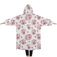 thumbnail image 2 of Oversized Wearable Blanket Hoodie,White Cow Strawberry Pattern Sherpa Blanket Hoodie with Super Pockets,Super Warm Fuzzy Pullover for Women & Men, 2 of 6