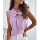 thumbnail image 3 of Blusa de punto con manga casquillo, elegante, informal, a la moda, con volantes y lazo atado, Top con manga casquillo para mujer, 3 of 6