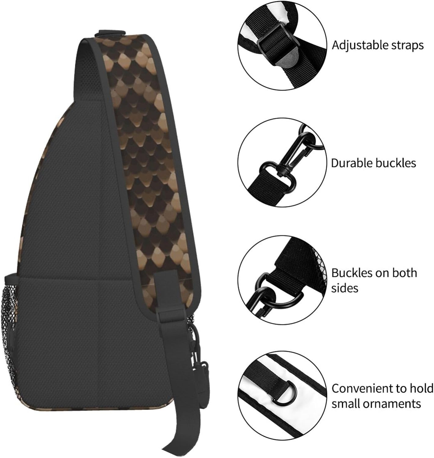 Snakeskin Stripe Pattern Sling Bag Crossbody Hiking Travel Chest Bags Backpack Shoulder Daypack for Women Men