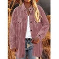 thumbnail image 2 of Woman Pure Color Pockets Coat Turn Down Collar Single Breasted Loose Leisure Long Sleeve Coat Leather Red S, 2 of 6