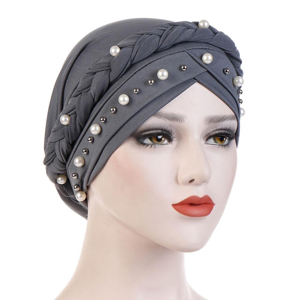 Muslim Women Hijab Turban Hat Cap Head Wrap Lady Pearl Bonnet Q5R1