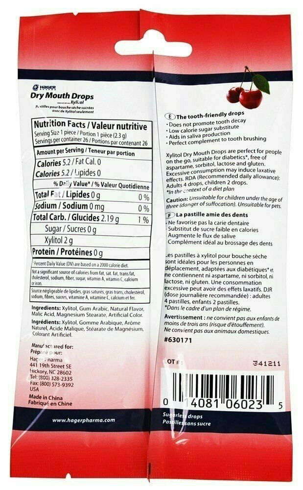 Hager Pharma Dry Mouth Drops with Xylitol, Cherry, 2 oz, 6 Pack