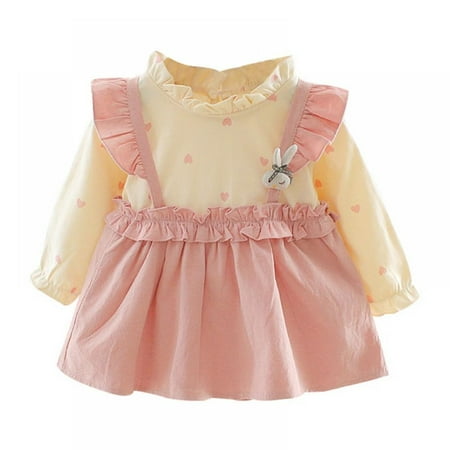 

Xinhuaya Infant Toddler Baby Girl Love-Heart Printed Long Sleeve Patchwork Dress 3-8 Months