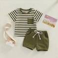thumbnail image 2 of Toddler Boy Summer Clothes Short Sleeve T Shorts Set Infant Boy Stripe Casual Outfit Green 0-6 Months, 2 of 4