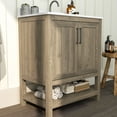 thumbnail image 3 of Merrick Lane 30 Inch Bathroom Vanity with Ceramic Sink, Carrara Marble Finish Countertop, Storage Cabinet with Soft Close Doors and Open Shelf in Brown, 3 of 12