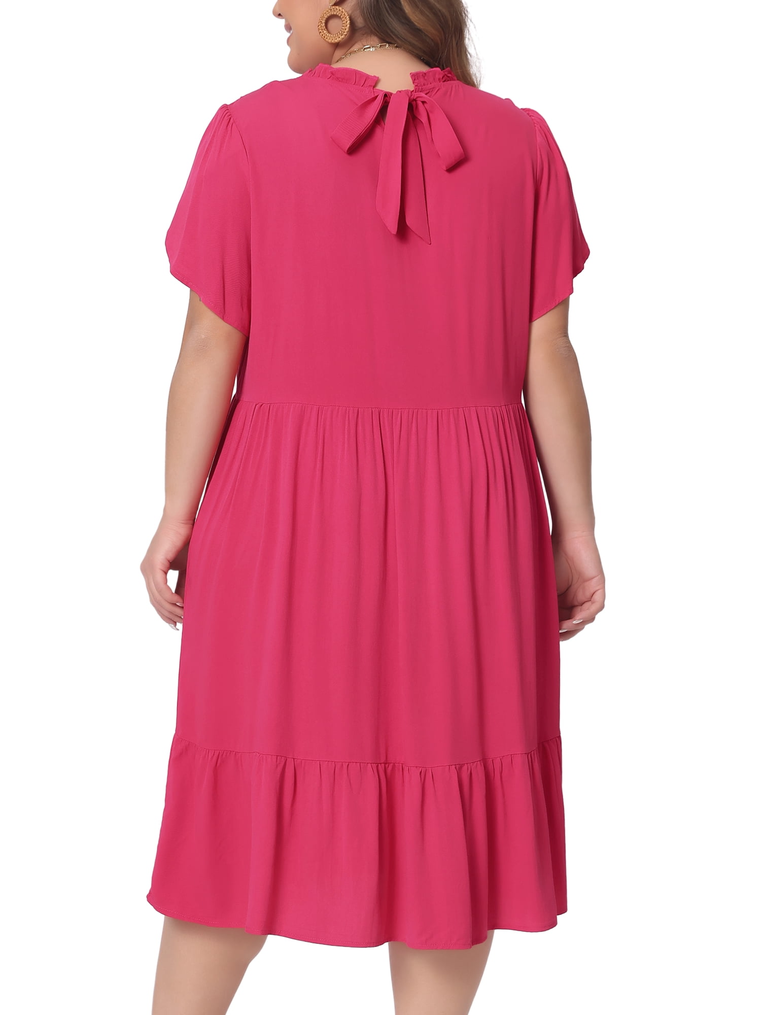 DARING DIVA Women's Plus Size Tie Back Boat Neck Midi Length Dress 4X Hot Pink