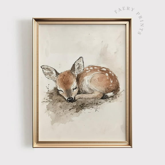 Modroom Baby Deer Print | Sleeping Fawn Art | Woodland Nursery Decor | Baby Animal Wall Art | Rustic Kids Room Decor | #1264 Wall Art, Modern Wall Decor, 8x12 UNFRAMED