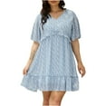 thumbnail image 3 of Jinhomg Womens Loose Summer Dress Elegant Ditsy Floral Print Ruffle Mini Dresses Plus Size Comfy Short Sleeve V-Neck Casual Dress Light Blue XXL, 3 of 10