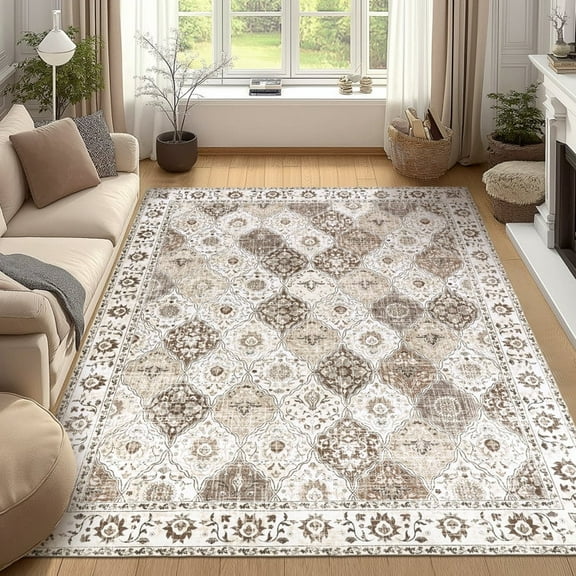 MeyJey Brown Bohemia Area Rug Non-Slip Washable Soft for Living Room Bedroom Throw Large Carpet Brown 8*10