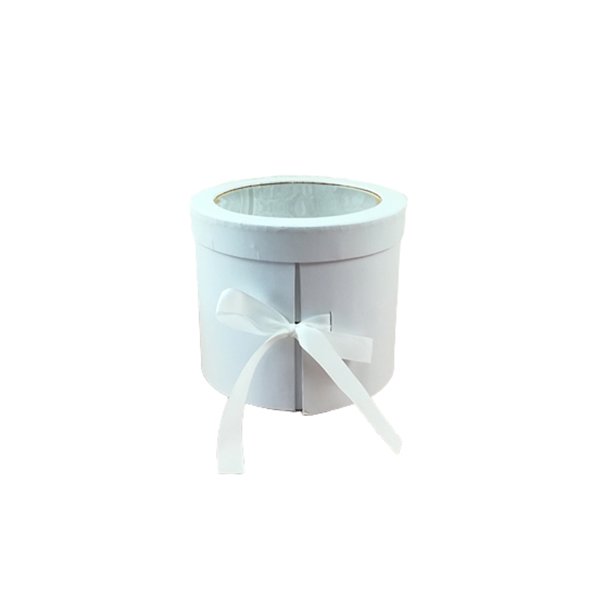 Matsuzay Caja de regalo giratoria de doble capa, decoración de flores de forma redonda, ventana transparente, recuerdos de boda, estuche Decoración del hogar Blanco
