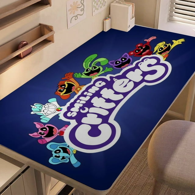 Critters Sonrientes alfombrilla de escritorio/mesa extra-grande con base antideslizante de cuero y diseño temático; versátil para escritorios de ordenador, mesas de comedor, etc. 30 × 60 cm