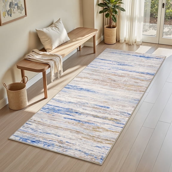 VUNATE 2'x6' Runner Rugs Abstract Washable Modern Carpet Non Slip Soft Indoor Throw Rug for Bedroom Kitchen Hallways Playroom Blue