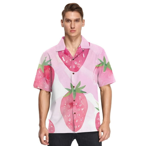 Ckdifva Strawberry Pink Mens Button Down Short Sleeve Shirt Casual Shirts Beach Hawaiian Shirts