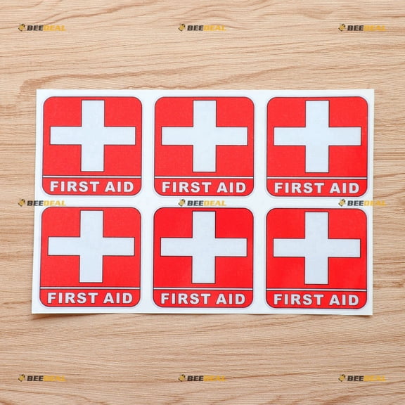 6 Pack Reflective, 3 Inches - First Aid Symbol Cross Universal Red Decal Vinyl Sticker - Car Boat Box Case