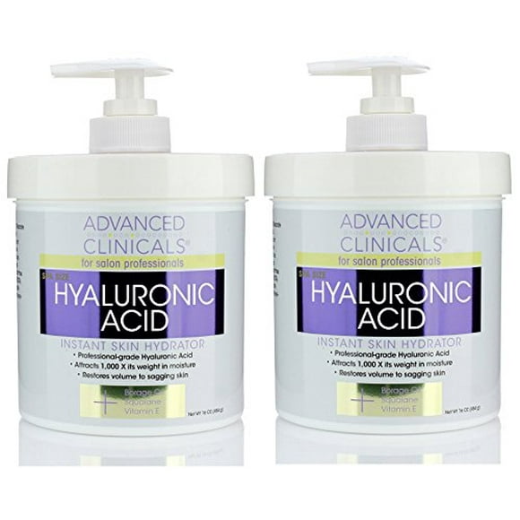 Advanced Clinicals Anti-Aging Hyaluronic Acid Cream for Face, Hands, Body. Instant Skin Hydrator for Dry Skin. Set of Two 16 Fl Oz.