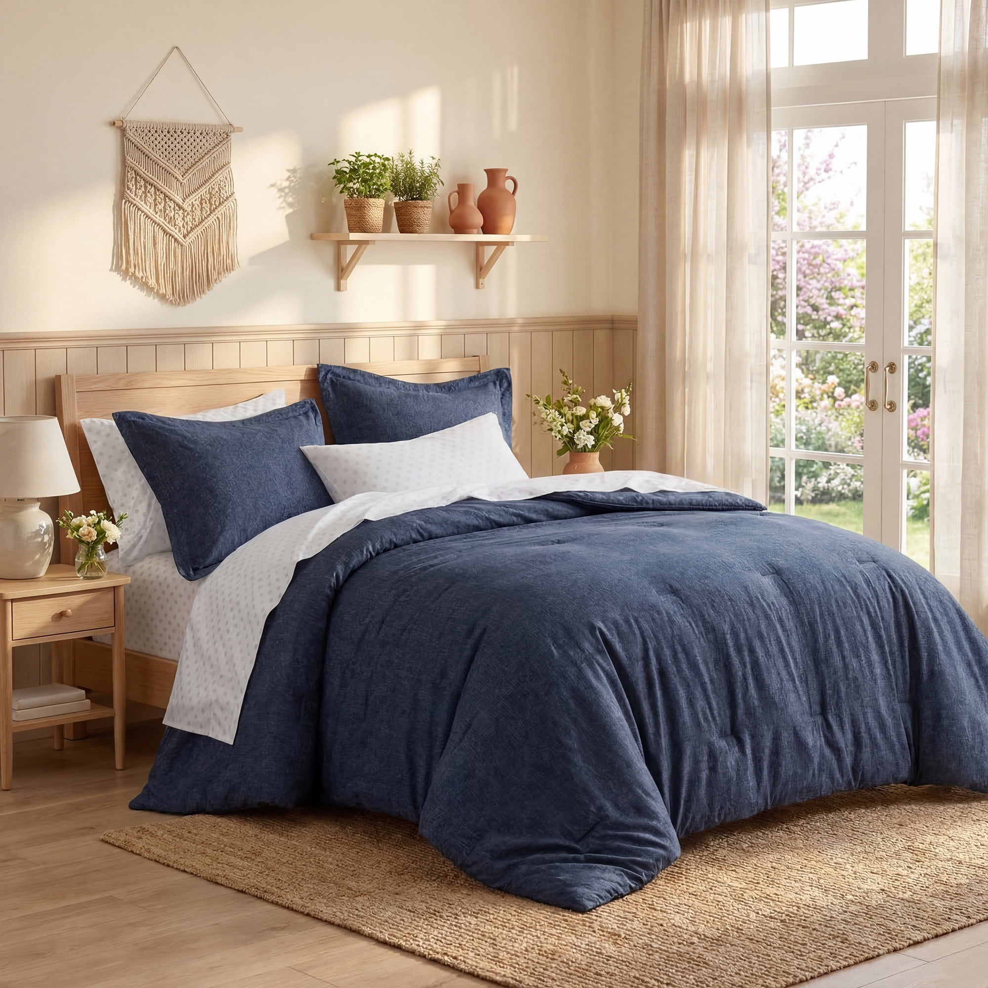 Regency Heights King Size Comforter Set, 7-Piece Reversible Bed in a Bag with Sheets, Navy