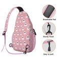 thumbnail image 3 of Sling Backpack,Pink Halloween Ghosts with Bows Sling Bag with Water Bottle Holder,Waterproof Sling Bag for Men/Women with Headphone Jack for Hiking,Travel, 3 of 6