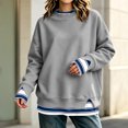 thumbnail image 2 of Hearthz Fake Two Piece Women Sweatshirt Long Sleeve Striped Cuff Layered Womens Crew Necks Sweatshirts Fall Winter Warm Womens Pullover Sweatshirt, 2 of 5
